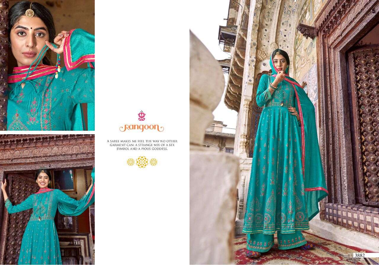 Rangoon- Inspire Vol - 2-fabric- Rayon-khatli-mirror-work-kurti-heavy Rayon-embroidery-work-lace-plazzo-pant- Chinon-fourside-border-dupatta-3882